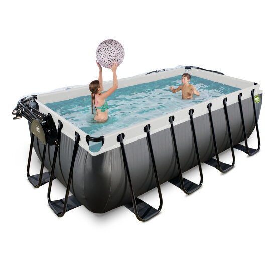 EXIT Black Leather pool 400x200x122cm med sandfilterpumpe og poolskærm og varmepumpe - sort