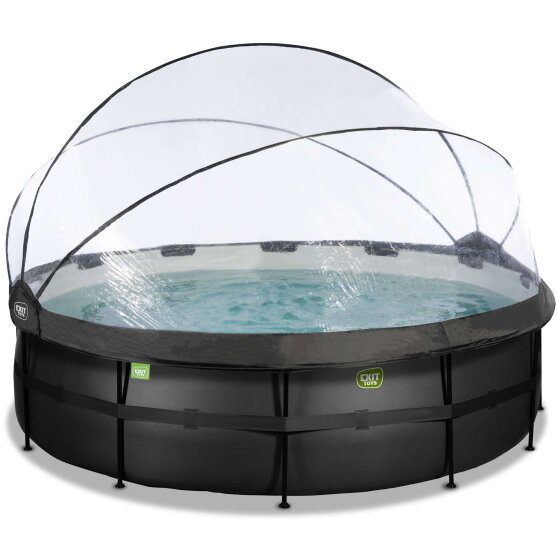 EXIT Black Leather pool ø488x122cm med sandfilterpumpe og poolskærm og varmepumpe - sort
