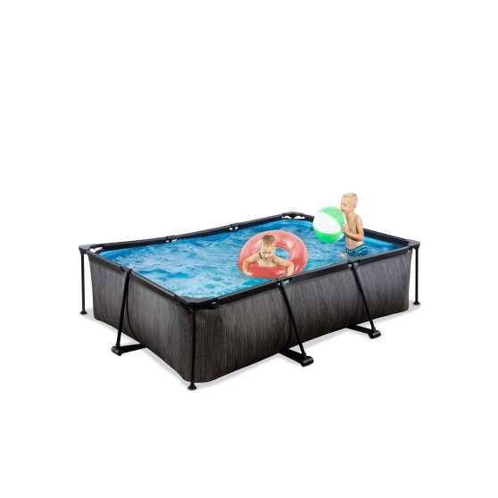 EXIT Black Wood pool 220x150x65cm med filterpumpe - sort
