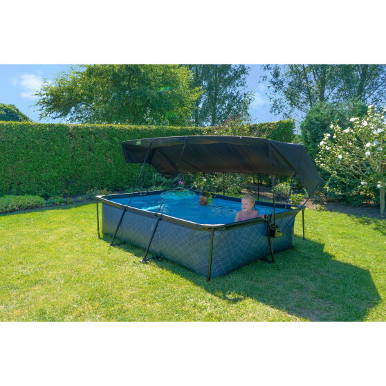 EXIT Wood pool 300x200x65cm med filterpumpe og baldakin - brun