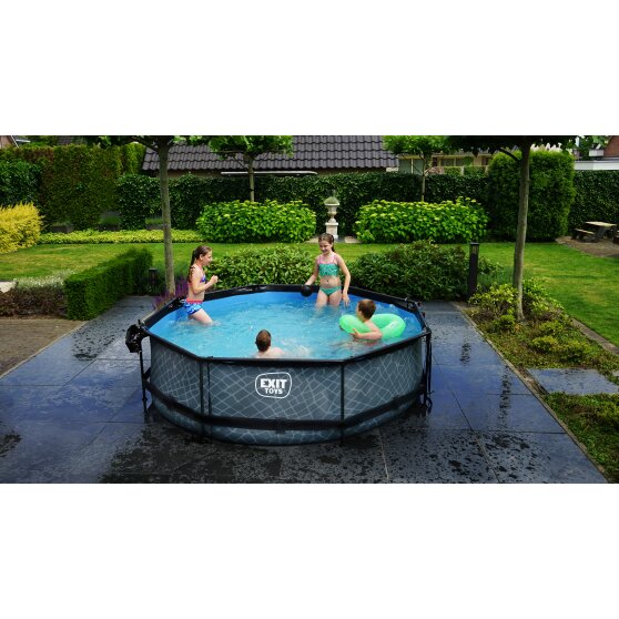 EXIT Black Wood pool ø300x76cm med filterpumpe - sort