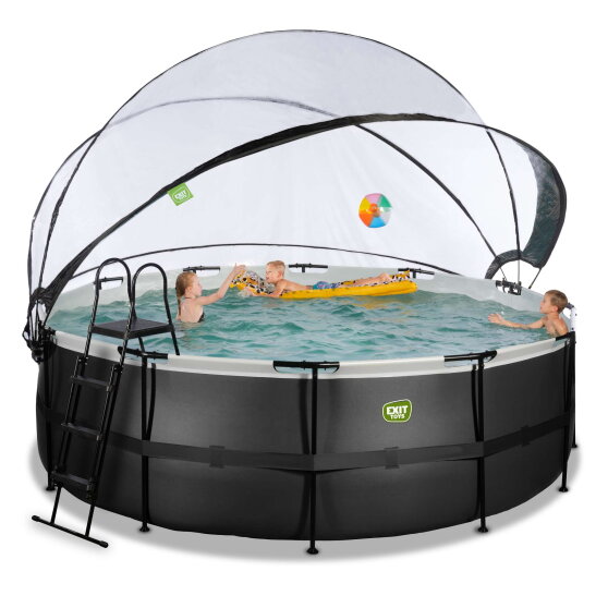 EXIT Black Leather pool &oslash;427x122cm med sandfilterpumpe og poolsk&aelig;rm - sort