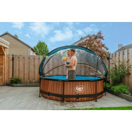 EXIT Wood pool ø300x76cm med filterpumpe og poolskærm - brun