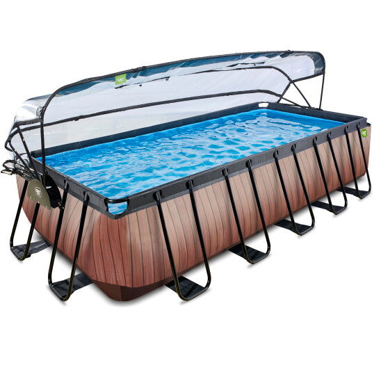 EXIT Wood pool 540x250x122cm med sandfilterpumpe og poolskærm - brun