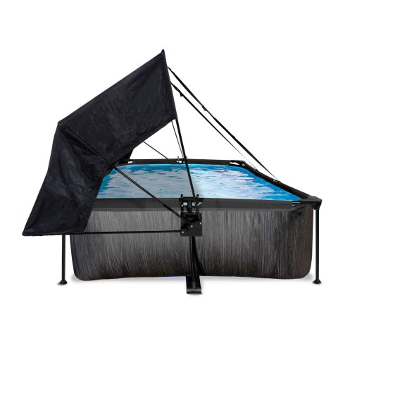 EXIT Black Wood pool 300x200x65cm med filterpumpe og baldakin - sort