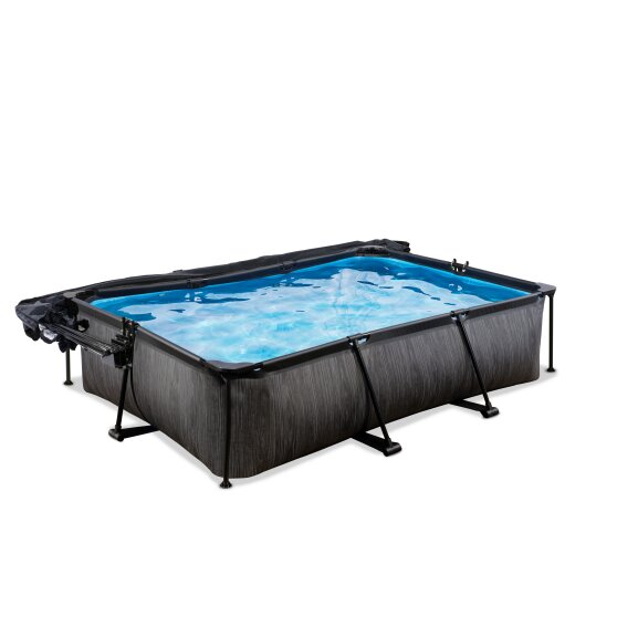 EXIT Black Wood pool 300x200x65cm med filterpumpe og poolskærm og baldakin - sort