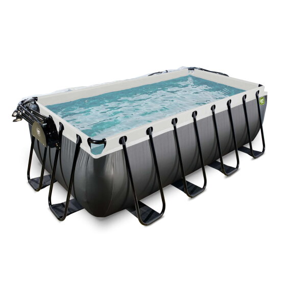 EXIT Black Leather pool 400x200x122cm med sandfilterpumpe og poolsk&aelig;rm - sort