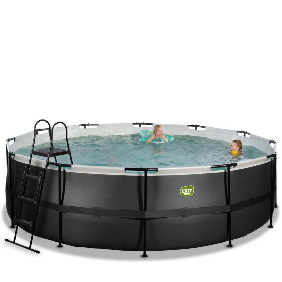 EXIT Black Leather pool &oslash;488x122cm med sandfilterpumpe - sort