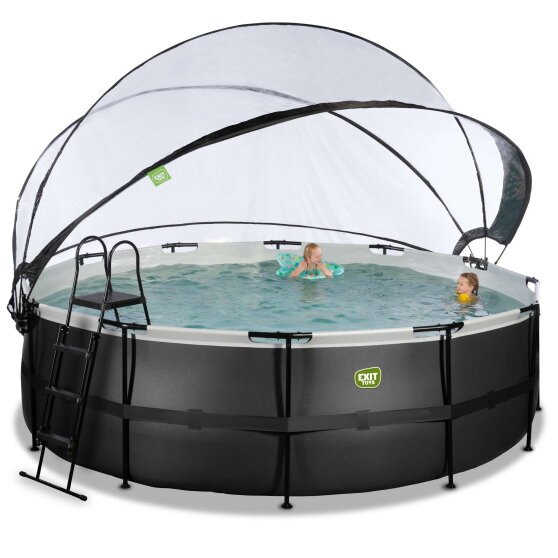 EXIT Black Leather pool ø450x122cm med sandfilterpumpe og poolskærm - sort