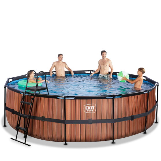 EXIT Wood pool &oslash;488x122cm med sandfilterpumpe - brun