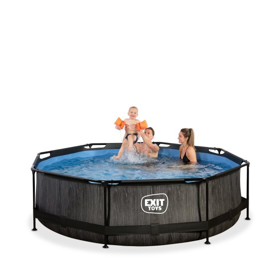 EXIT Black Wood pool ø300x76cm med filterpumpe - sort
