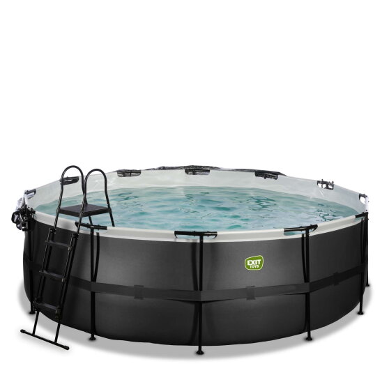 EXIT Black Leather pool &oslash;427x122cm med sandfilterpumpe og poolsk&aelig;rm - sort