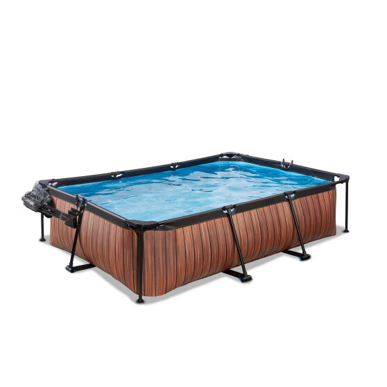 EXIT Wood pool 300x200x65cm med filterpumpe og poolskærm - brun
