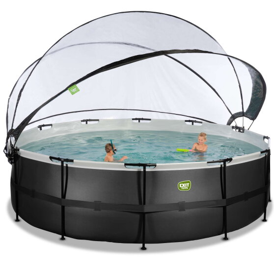 EXIT Black Leather pool ø488x122cm med sandfilterpumpe og poolskærm og varmepumpe - sort