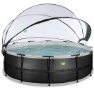 EXIT Black Leather pool ø488x122cm med sandfilterpumpe og poolskærm og varmepumpe - sort
