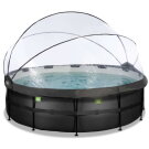 EXIT Black Leather pool &oslash;450x122cm med sandfilterpumpe og poolsk&aelig;rm og varmepumpe - sort