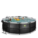 EXIT Black Leather pool &oslash;427x122cm med sandfilterpumpe og poolsk&aelig;rm - sort