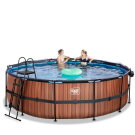 EXIT Wood pool &oslash;450x122cm med sandfilterpumpe og poolsk&aelig;rm - brun