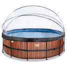 EXIT Wood pool &oslash;450x122cm med sandfilterpumpe og poolsk&aelig;rm - brun
