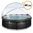 EXIT Black Leather pool ø427x122cm med sandfilterpumpe og poolskærm og tilbehørssæt - sort