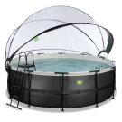 EXIT Black Leather pool &oslash;427x122cm med sandfilterpumpe og poolsk&aelig;rm - sort