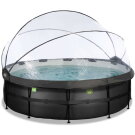 EXIT Black Leather pool &oslash;488x122cm med sandfilterpumpe og poolsk&aelig;rm - sort