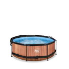 EXIT Wood pool &oslash;244x76cm med filterpumpe og baldakin - brun