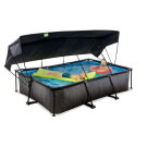 EXIT Black Wood pool 300x200x65cm med filterpumpe og baldakin - sort