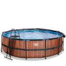 EXIT Wood pool &oslash;488x122cm med sandfilterpumpe og poolsk&aelig;rm - brun