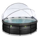 EXIT Black Leather pool &oslash;427x122cm med sandfilterpumpe og poolsk&aelig;rm - sort