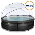 EXIT Black Leather pool ø450x122cm med sandfilterpumpe og poolskærm og tilbehørssæt - sort