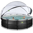 EXIT Black Leather pool ø488x122cm med sandfilterpumpe og poolskærm og varmepumpe - sort