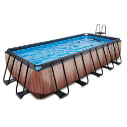 EXIT Wood pool 540x250x122cm med sandfilterpumpe - brun