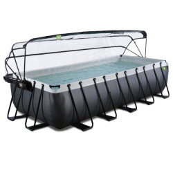 EXIT Black Leather pool 540x250x122cm med sandfilterpumpe og poolskærm og varmepumpe - sort