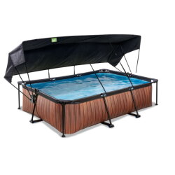 EXIT Wood pool 300x200x65cm med filterpumpe og baldakin - brun