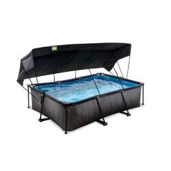 EXIT Black Wood pool 220x150x65cm med filterpumpe og baldakin - sort