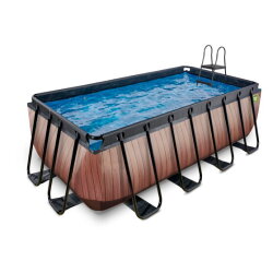 EXIT Wood pool 400x200x122cm med sandfilterpumpe - brun