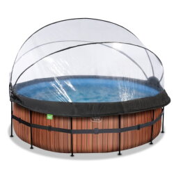 EXIT Wood pool ø427x122cm med sandfilterpumpe og poolskærm og varmepumpe - brun
