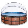 EXIT Wood pool ø450x122cm med sandfilterpumpe og poolskærm og varmepumpe - brun