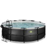 EXIT Black Leather pool ø450x122cm med sandfilterpumpe og poolskærm og varmepumpe - sort