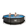 EXIT Black Wood pool ø300x76cm med filterpumpe og poolskærm - sort