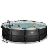 EXIT Black Leather pool ø488x122cm med sandfilterpumpe og poolskærm og tilbehørssæt - sort