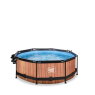 EXIT Wood pool ø244x76cm med filterpumpe og poolskærm og baldakin - brun