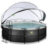EXIT Black Leather pool ø450x122cm med sandfilterpumpe og poolskærm og varmepumpe - sort